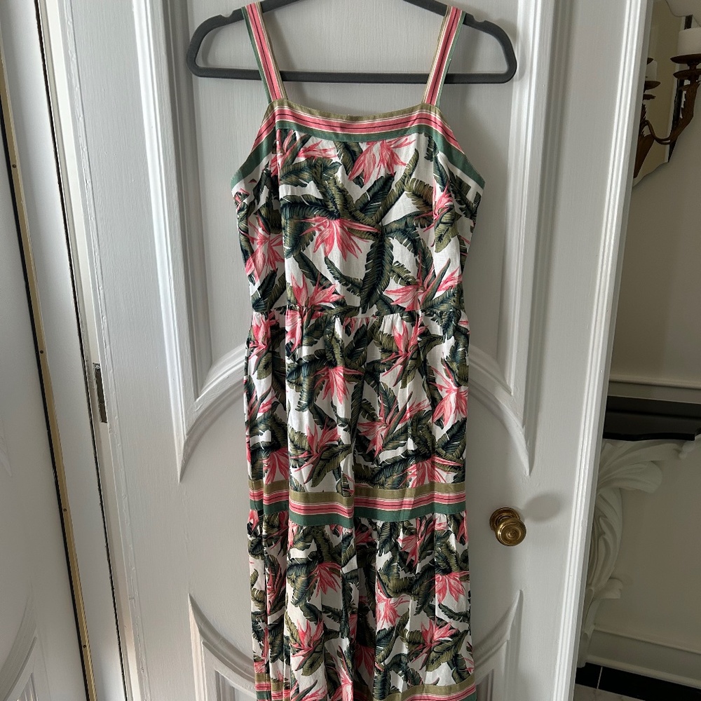 Loft tropical palm dundress, size 4, pink and green